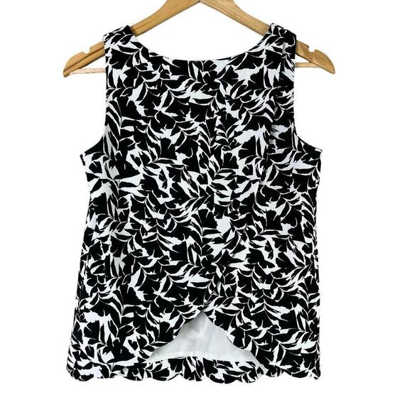 J.Crew Printed Scalloped-Hem Sleeveless Top with Overlapped Back Black White XXS - Picture 7 of 10
